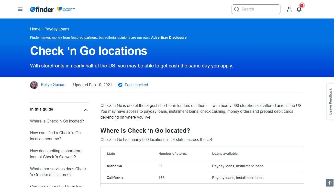 Check 'n Go locations | finder.com